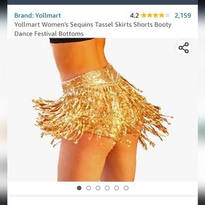 Yollmart Gold Sequins Tassel Skirt Booty Shorts